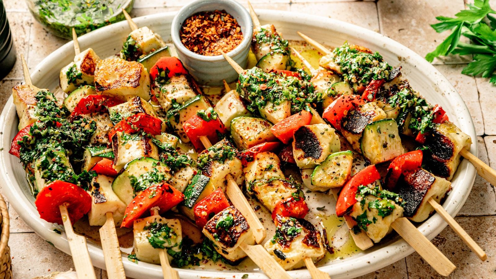 Grilled Halloumi Skewers with Chimichurri 