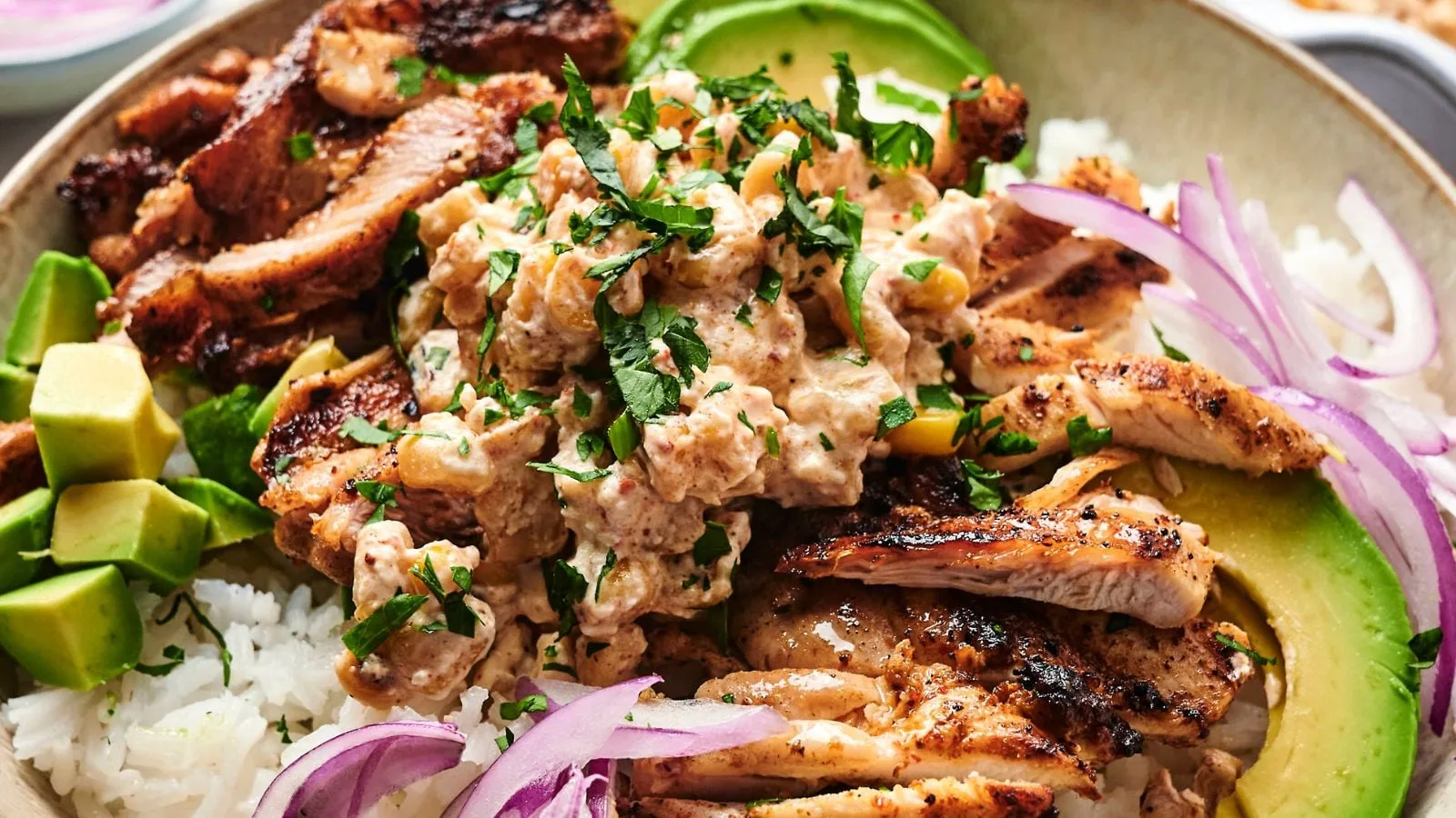 Street Corn Chicken Rice Bowl