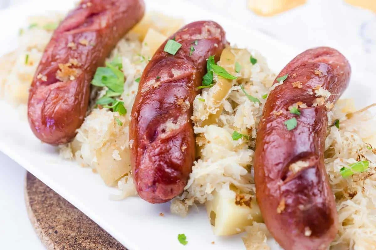 Oma’s Knackwurst & Sauerkraut Skillet