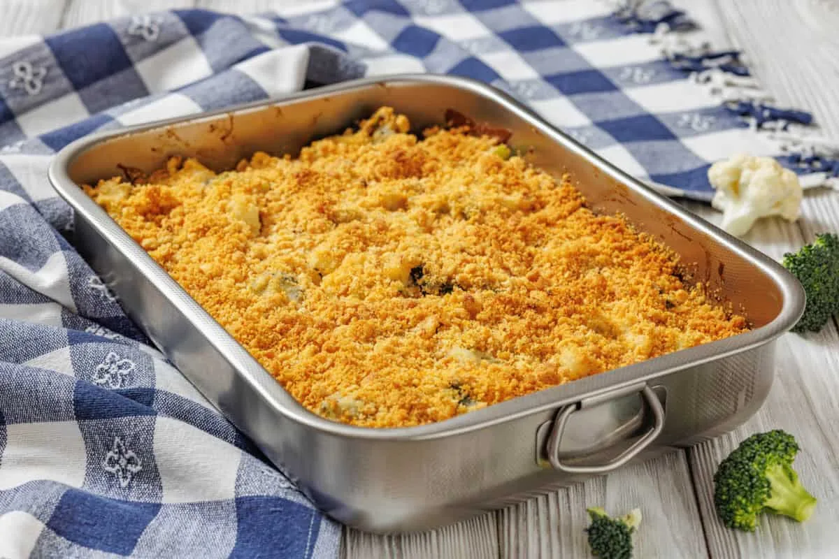 Cheesy Broccoli & Cauliflower Casserole with Crispy Bacon