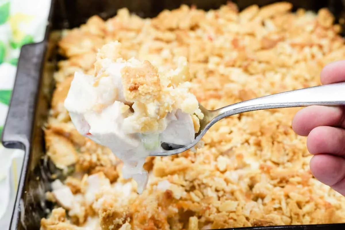 Mom’s Ritz Cracker Chicken Casserole with Cheese