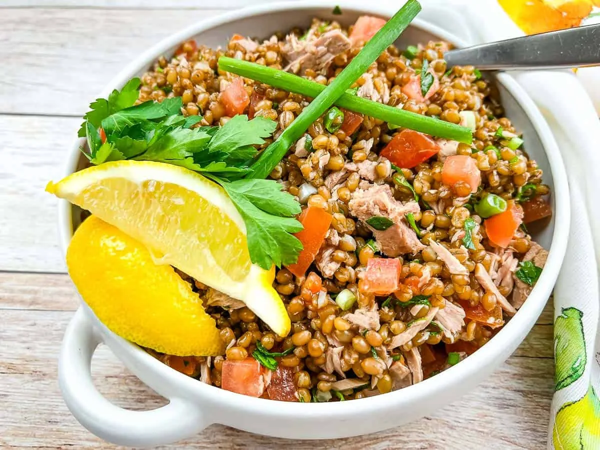 Wheat Berry Salad with Tuna & Tomatoes