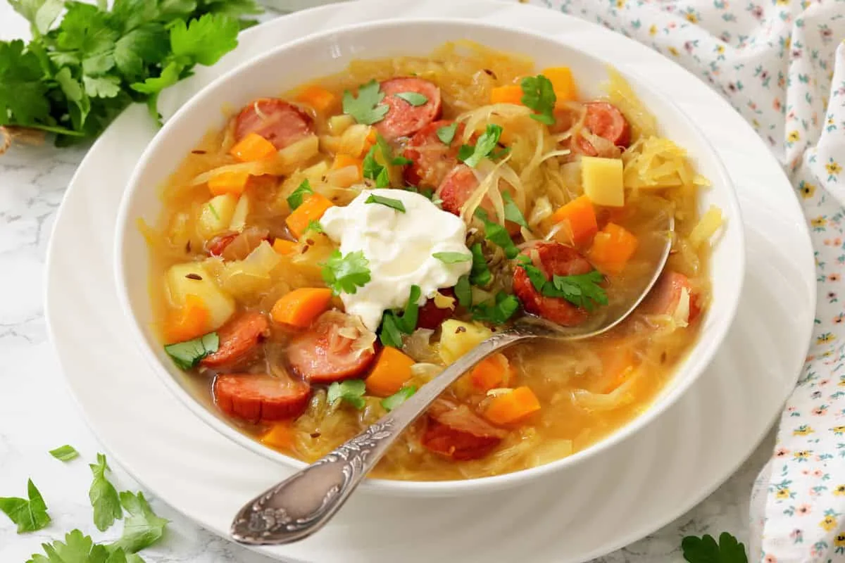 Oma’s Sauerkraut Soup with Kielbasa