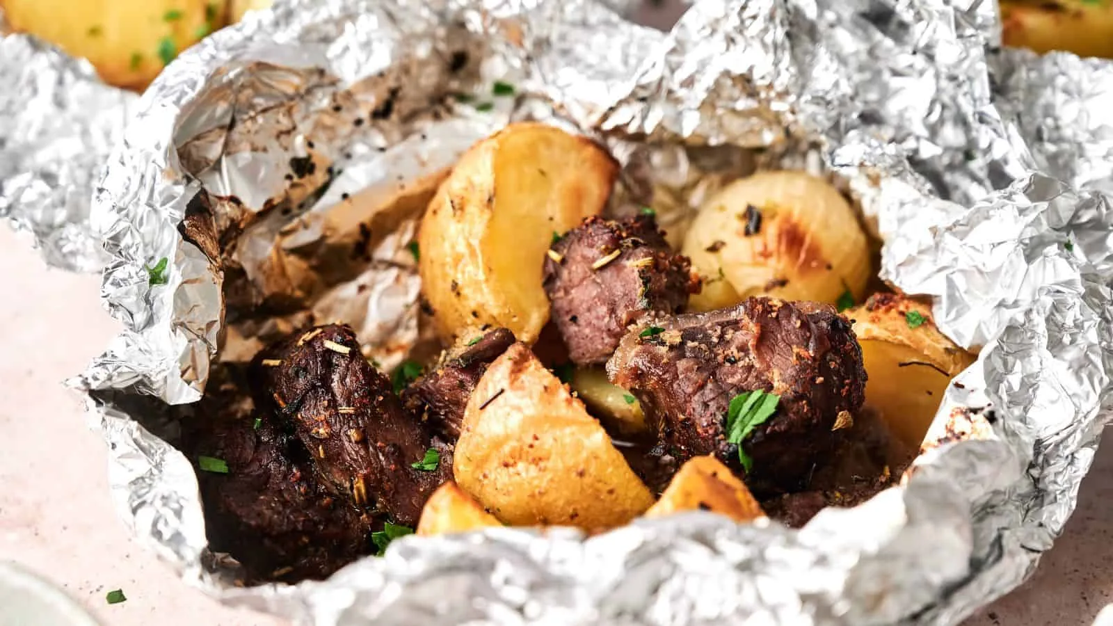 Garlic Butter Steak and Potatoes Foil Packet