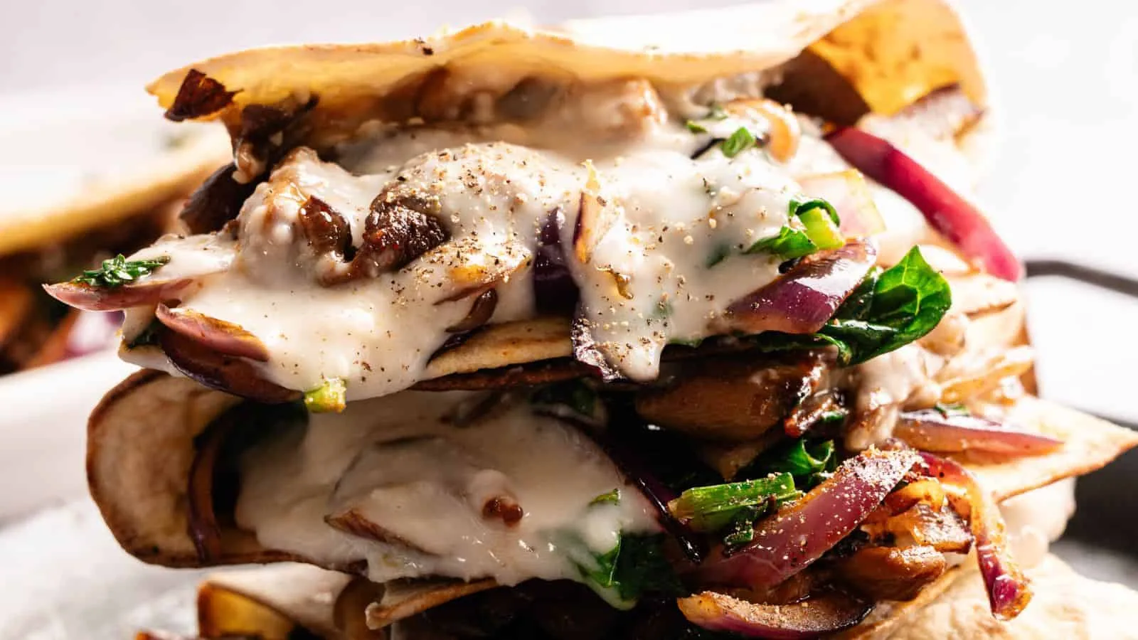 Vegan Quesadillas with Mushroom Bacon