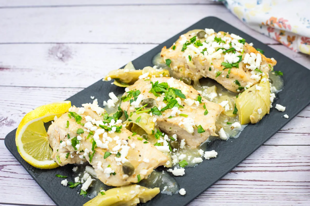 Skillet Chicken with Lemon, Artichokes & Feta